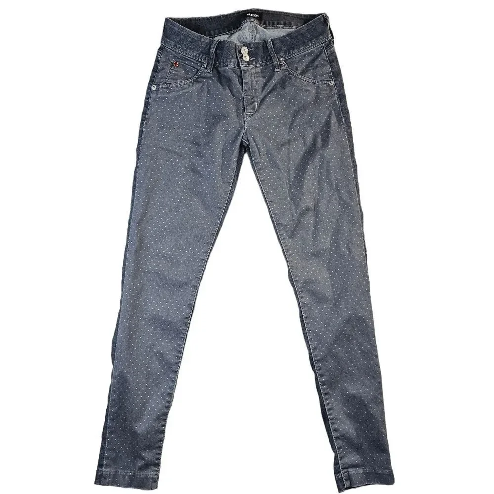 Hudson -045 Collin Women's Vice Versa Skinny‎ Polka Dots Jeans Grey Size 27